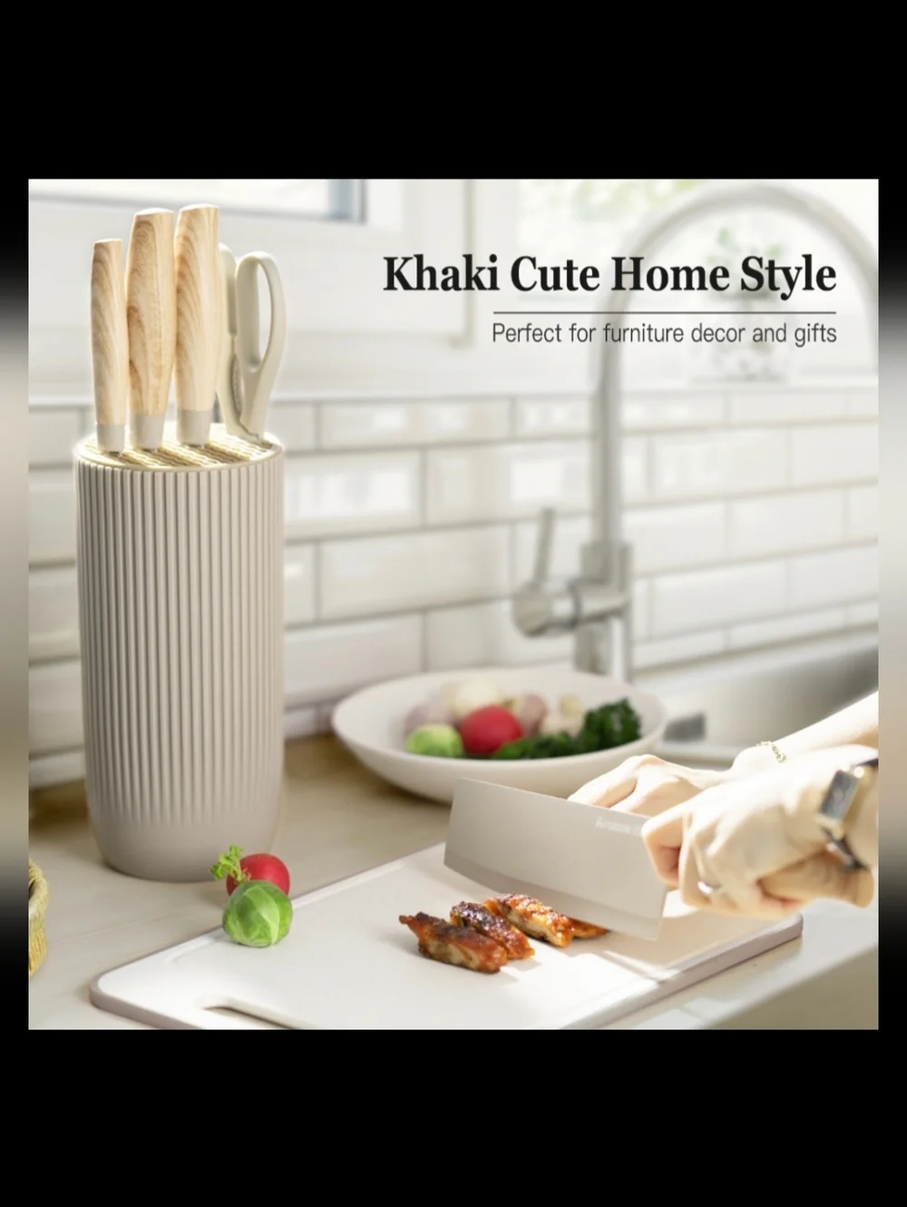 Astercook 6 Piece Knife Set, Khaki Knives Blcok Sets for Kitchen